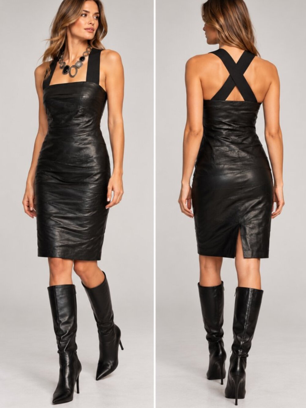 LINEA DOMANI Leather Dress NWT NEW Black Size 6 Side Zip